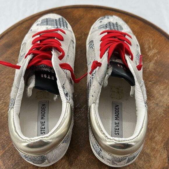 Steve Madden Shoes Wm 10 M Philosophy Lace Up Star Houndstooth Metallic Gold - Picture 5 of 13